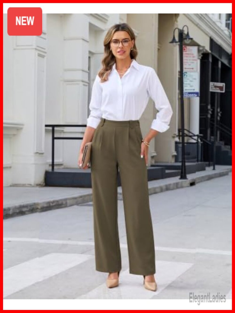 Wide Leg Pull On Dress Pants High Rise Pleated Trousers Business Casual - Picture 5 of 5